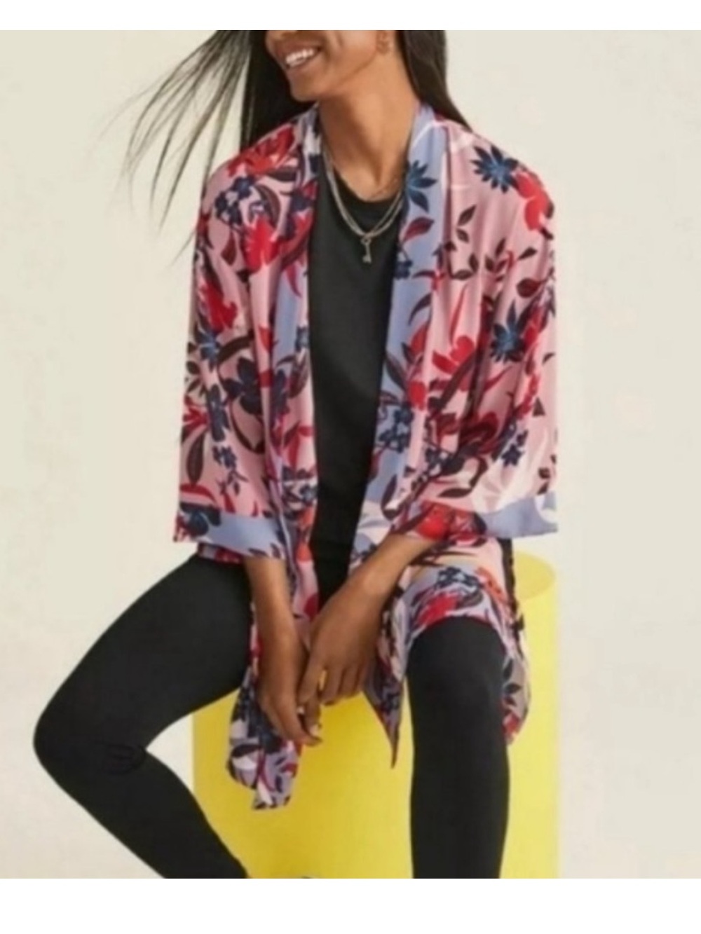 CAbi | #5622 Blooming Blush Floral Kimono Pink Blue Flowers Sz XS/S